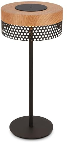 BRILONER - LED Tischlampe kabellos IP44 mit Touch, dimmbar, Akku tauschbar, Nachttischlampe, Leselampe, LED Lampe, Dekolampe, Tischleuchte, Akkulampe, Outdoor Lampe, 16x35 cm, Schwarz-Holz