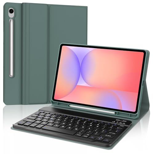 IVEOPPE Keyboard Case for Samsung Galaxy Tab S10 FE/S9 FE 10.9''-Dark Green | Detachable Wireless Bluetooth Keyboard for Samsung Galaxy Tab S10 FE, UK Layout, Case with Pencil Holder for Galaxy Tab S9 FE