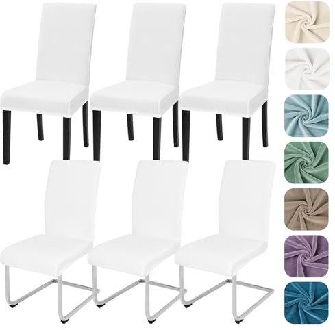 Alishomtll Stretch Samt Stuhlhussen 6er Set Stuhlbezug Schwingstuhl Weiß | Elastische Stuhlhussen Schwingstuhl Stuhlbezug Universal hussen für stühle Waschbare Esszimmerstühle Bezug Küche Hochzeit