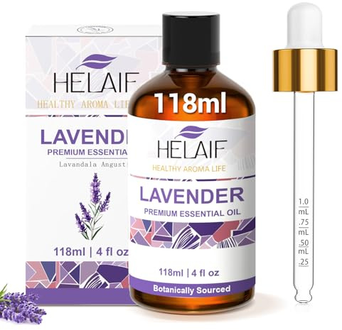 HELAIF Lavender Oil 118ML Lavender Essential Oil 100% Natural with Glass Dropper for Sleep Relaxation Aromatherapy Diffuser Skin Hair Care