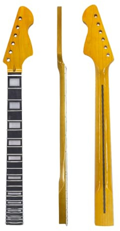 WUQIMUSC Guitar Neck Replacement for 22 Frets, 25.5 inch - Maple with Rosewood Fingerboard, Bolt-On heel, Yellow Gloss Finish (Block inlay)