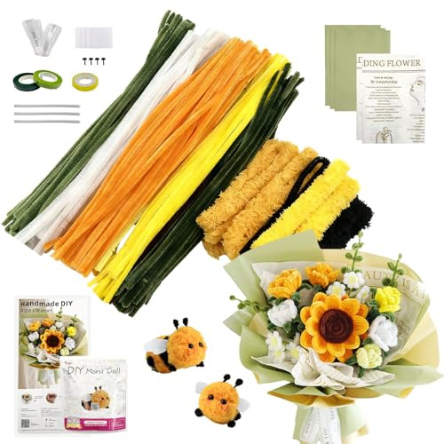 SNAIL GARDEN Kit Fiori Scovolini Girasole & Api, 233 PCS Scovolini per Lavoretti DIY Set per Principianti, Crea Il Tuo Bouquet con 2 Api, Forniture Complete
