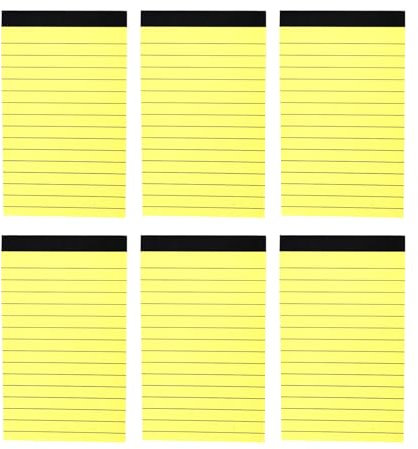 Kleine Notizblöcke, 7,6 x 12,7 cm, Notizblock, Taschennotizbuch für Einkaufsliste und Tagesplanung, gelb liniert, 6 Stück