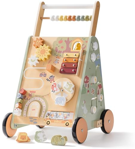 ROBUD Holzroller für Kleinkinder, 8-in-1 multifunktionales Spielzeug mit Aktivitätszentrum, viel Stauraum, Höhen- und Geschwindigkeitskontrolle, pädagogische Lernroller für