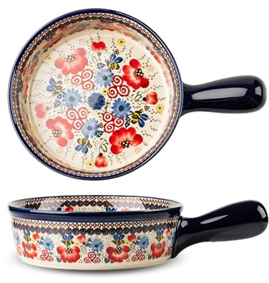 MIATTCLD Soup Bowls with Handle - 21oz Ceramic French Onion Soup Crocks, Stackable Soup Bowl Oven Safe for Chili, Beef Stew, Cereal,Casseroles Microwave & Dishwasher Safe (Boho 1)
