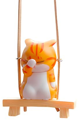 CharmVolax Gelbe Katze Auto Rückspiegel Anhänger, Schwingender Katze AutoZubehör zum Aufhängen, Auto Innen Dekoration Hänge Ornament Spiegel Charms Wohnkultur Geschenk für Frauen Männer Freunde