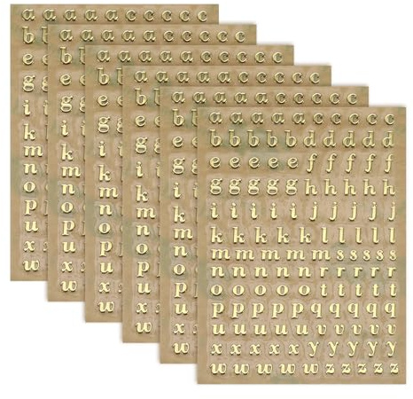 QUARKZMAN 6 Blätter Buchstabenaufkleber 0.12 3D Mini Buchstaben Metall Alphabet Aufkleber Für Scrapbooking DIY Poster Basteln Wand Türen Schilder Deko (Gold, Kleinbuchstaben)