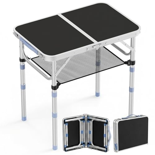 2FT Small Folding Table Portable Camping Picnic Table 3 Adjustable Height