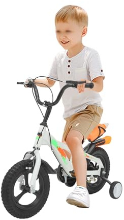 GIDRLL Barncykel 30 cm cykel barn från 2–3 år pojkar och flickor barn cykel justerbar höjd med avtagbara stödhjul, flaskhållare, bakbroms och kedjeskydd (A-vit)