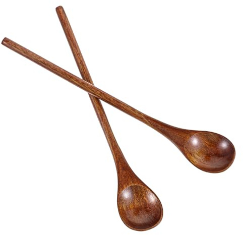 Molain 2 Pcs Long Handle Wooden Coffee Spoons, Nanmu Wooden Spoons for Honey Tea, Round Wood Teaspoon Wood Teaspoon for Mixing Stirring Eating Soup Cooking