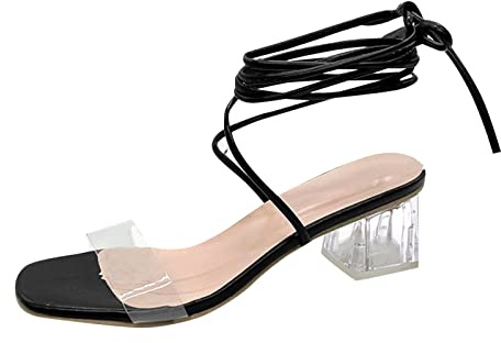 ZTFYKLIN Sandalias Mujer Comodas Casuales Con Cordones Transpirables De Tacón Grueso Para A La (Black, 39) Joya Deporte Cuñas Negras Zapatos Fiesta Plataforma Alpargatas Pala Tachuelas Colores