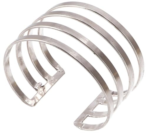 GURU SHOP Breiter Boho Armreifen, Ethno Armspange - Silber