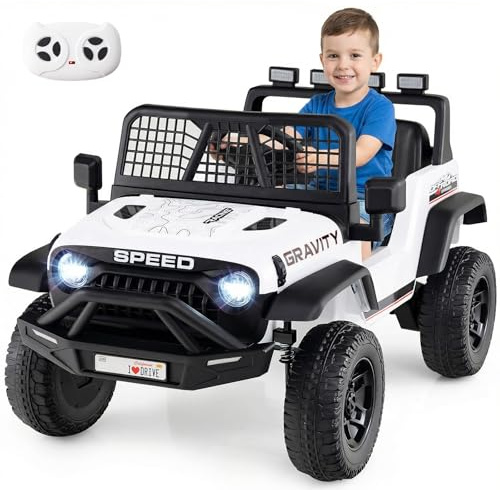 COSTWAY 24V Macchina Eletrrica per Bambini, Auto Elettrica con Telecomando Genitori, Musica, Clacson, Fari LED e Sospensioni a Molla, 1,6-4,1 km/h, 3 Anni+ (Bianco)