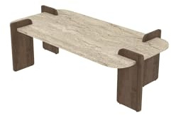 Moderna Mesa de café, 120 cm x 60 cm x 35 cm, travertino y Nogal, 100% melamina, diseño Elegante y Funcional para Cualquier Espacio de Vida