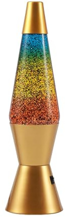 I-TOTAL® - LED-Lavalampe – Modernes Design mit fließendem Blaseneffekt, geringer Energieverbrauch, integriertes LED-Licht, 37 cm (Goldener Sockel, Regenbogen-Glitzer)