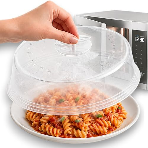 Cubierta para microondas, cubierta para microondas, tapa antisalpicaduras, apilable, 24 cm, transparente, resistente, universal