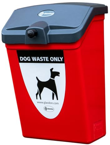 Glasdon Fido 25L Dog Waste Bin Dog Poo Bin Pet Waste (Red, Wall-Mounting) | With graphics, Self-returning lid, 25 litre capacity, Moulded plastic liner, Durable & weather-resistant, Hygienic Pet Bin