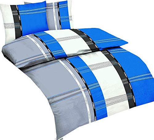 3tlg Winter Bettwäsche Set Fleece Microfaser Übergröße 200 x 200 cm + 80 x 80 cm NEU Streifen Weiß Grau Blau