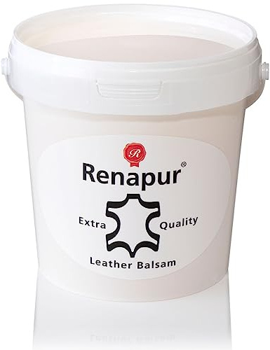 Renapur Leather Balsam, Natural Balm, Conditioner and Restorer (1 Litre Bucket + 4 Applicator Sponges) — Protector for Smooth and Semi-Aniline Leather Sofas, Car Interiors, Saddlery & Tack (Original)