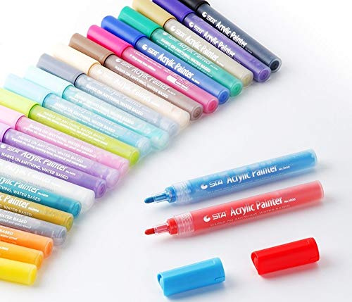 STA Acrylstifte Marker 10 Farben Pastellfarben Set, mittlere Strichstärke, Filzstift Folienstift Acrylic Painter für Holz DIY-Handwerk Glas Metall Stein Keramik Papier Stoff Fotoalbum Geschenk Garten