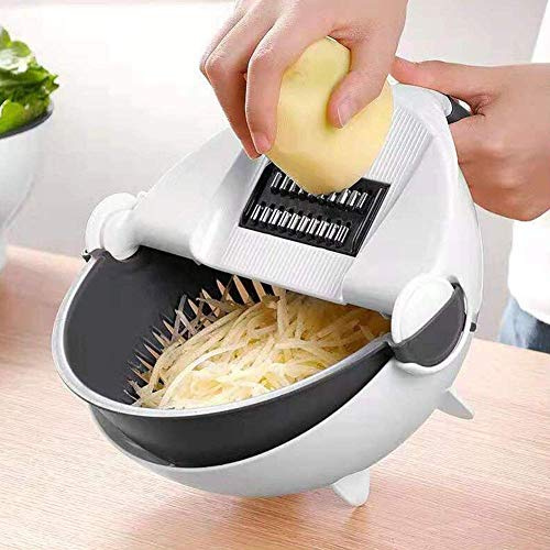 VOANZO Cesta de desagüe Cortador de Verduras [9 EN 1], Picador de Verduras Multifuncional Cocina Vegetal Trituradora de Frutas Rallador Rebanadora portátil