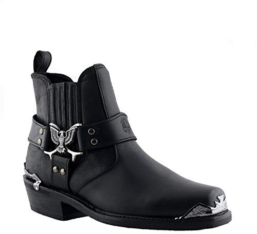 Grinders Eagle Lo Botas para Hombre Vaqueras de Cuero Negro Estilo Motorista