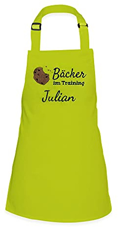 Wolimbo Kinder-Kochschürze - personalisierte Koch-Schürze mit Name - verstellbares Nackenband - individuelle Back-Schürze mit Wunsch Motiv/Name - hellgrün