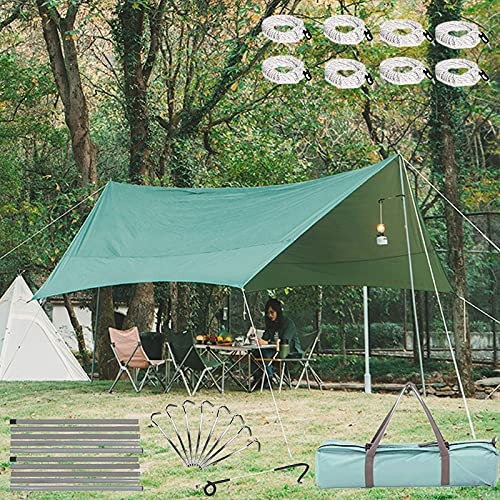 Wasserdichter Camping-tarp, 4,5x4,5 M-pu2000mm Regen Fliegen Sonnenschutz, Hängematten Zelt Zeltplanen Tent Tarp, Leichte Tragbare Regen Fliegen, Zeltplane für Camping Outdoor Plane,Grün