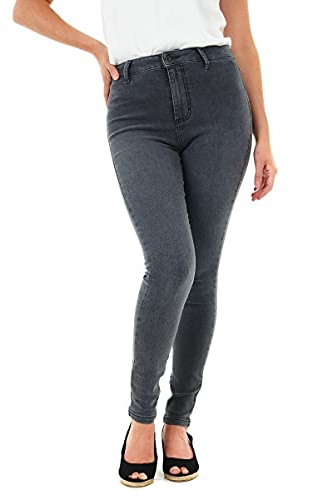 M17 Kvinnor damer High Waist-jeans Skinny Fit casual bomullsbyxor byxor med fickor, Grå, 52 SE