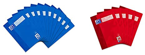Oxford 384403225 Schulheft A4, Lineatur 25, 32 Blatt, blau, 10er Pack & Schule Schulheft A4, kariert mit Rand, Lineatur 26, 16 Blatt, hochwertiges 90 g/m² Papier, rot, 5er Pack