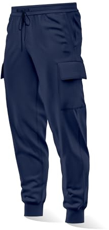 trending babz Pantalones cargo unisex de forro polar de polietileno para niños y niñas, cintura elástica, tobillos, deportes, juegos, escuela, pantalones de chándal, azul marino, 9-10 años