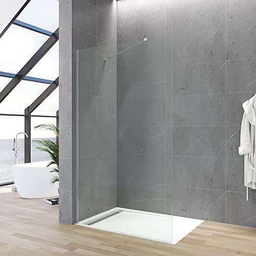 Walk-in Dusche 80x200 cm Duschabtrennung Begehbare Duschwand Glas Bodengleich Glasduschwand Glastrennwand Barrierefrei Sicherheitsglas 8 mm Lotus-Effekt NANO Beschichtung Stabilisator Edelstahl