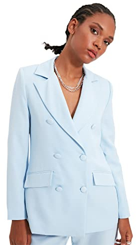 Trendyol Giacca da Donna con Bottone Dettagliato, Blu Chiaro, Azzurro, 48