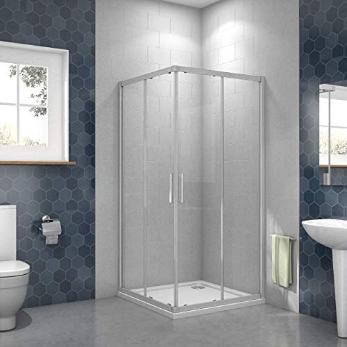 Porta Scorrevole per Box Doccia Angolare 120x80x185 cm in Vetro Temperato Trasparente da 5 mm Profili Finitura Argento Opaco