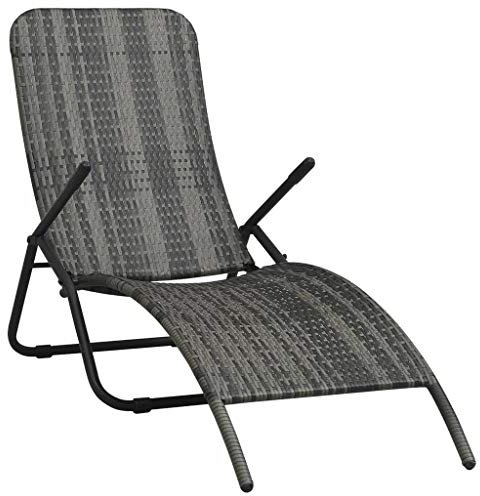 Makastle Klappbare Sonnenliege Relaxliege Strandliege Gartenliege Klappbar Liege aus PE Rattan und Stahlrahmen, Gartenliegestuhl Gartenstuhl Klappliege für Terrasse Balkon, Grau 141 x 61 x 95 cm