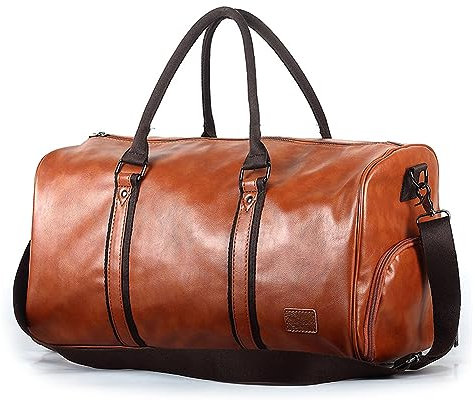 Leder-Reisetasche mit Schuhbeutel, wasserdichte Weekender Übernachtungstasche, große Handgepäcktasche für Herren und Damen, braun