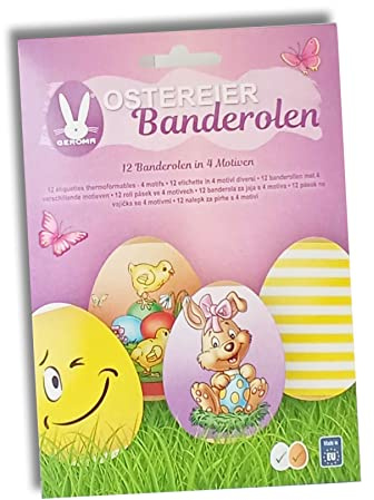 Ostereierbanderole 12 Stück 4 Motive Oster Eier Folie Banderolen - Aufkleber für Ostereier 12 Banderolen