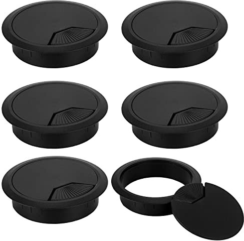 8 Pack 80mm Plastic Desk Cable Grommets, Black Wire Organizer Caps, Round PC Computer Port Cable Hole Cover Plug Bushings, Perfect for Hide Data Cords in Office Desk, TV Stands, Tabletops and More