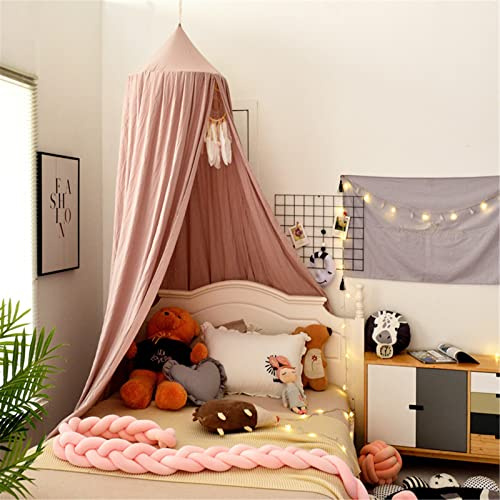 Surwin Ciel de Lit pour Bébé Enfants, Couleur Unie Moustiquaire Rideau Baldaquin Dôme Princesse Tente de Lit, Décoration Chambre à Coucher Dressing Lecture Maison de Jeux (Rose foncé)