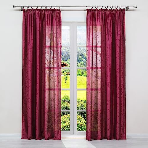 SCHOAL Bilckdicht Gardine mit Kräuselband Schlafzimmer Vorhang Schiebegardinen Schal Fensterschal Wohnzimmer Dekoschal Rot 1 Stück BxH 140x245cm
