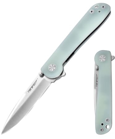 TONIFE Risingstar Klappmesser Outdoor Messer mit Taschenclip, 8Cr14MoV Klinge und G10 Griff für Kleine Messer Camping Messer (Transparent Cyan + Satin)