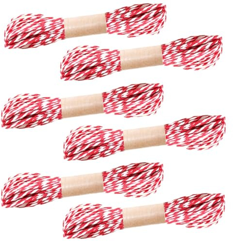 GXGM 6er-Pack rotes und weißes Baumwollgarn, Bäckergarn, Bastelgarn zum Backen, Basteln, Weihnachtsdekorationen, Geschenkverpackungen
