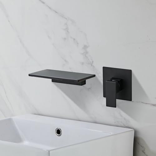 Waterfall Wall Mounted Bath Mixer Tap Bathroom Taps Mixer Sink Bathroom Taps Basin Sink Taps for Bathroom Single Handle 2 Holes Hot and Cold Water All Copper,Black
