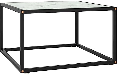 BUKSCYJS Tisch Wohnzimmer,Tisch Wohnzimmer Moderncouchtisch Schwarz Mit WeißEm Glas In Marmor-Optik 60x60x35 Cmgeeignet FüR Schlafzimmer, Wohnzimmer, BüRo, Besprechungszimmer
