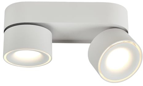 Budbuddy 2x12W Lámpara de Techo LED Con 2 Focos Orientables Focos Para Techo Moderno Plafón con Focos Regulable Superficie Luz de Techo Blanca Para Interior Pasillo Salón Tiendas etc,4000K