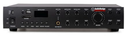 AUDIODESIGN PRO AudiodesignPro Amplificatore PA 4 Zone, 2 ingressi Mic e Aux, Amplificatore Audio Bluetooth e Scheda SD
