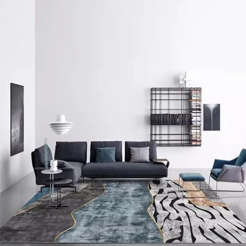 Teppich Teenager Zimmer deko Zimmer deko Teppich Blau grau gelb modern Tinten-Stil Zebra-Streifen Design flokati Teppich waschbar 180x280cm