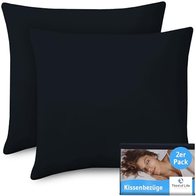 Kissenbezug 60x60 cm Schwarz Doppelpack, Mit Premium Mako-Baumwolle | Kopfkissen-Bezug für 60 x 60 Kissen, Polsterbezug für Schlafkissen/Sofakissen/Dekokissen, 2er Set Kissenbezüge mit Oeko-TEX