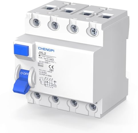 CHENGPI Disjoncteur Différentiel, Interrupteur Différentiel Type A, 63A, 300mA, 4P