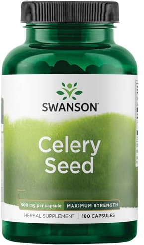 Swanson, Maximum Strength Celery Seed, 180 glutenfreie Kapseln, 1500mg Selleriesamen je Dosis, Sojafrei, GMO frei, Geschmacksneutral